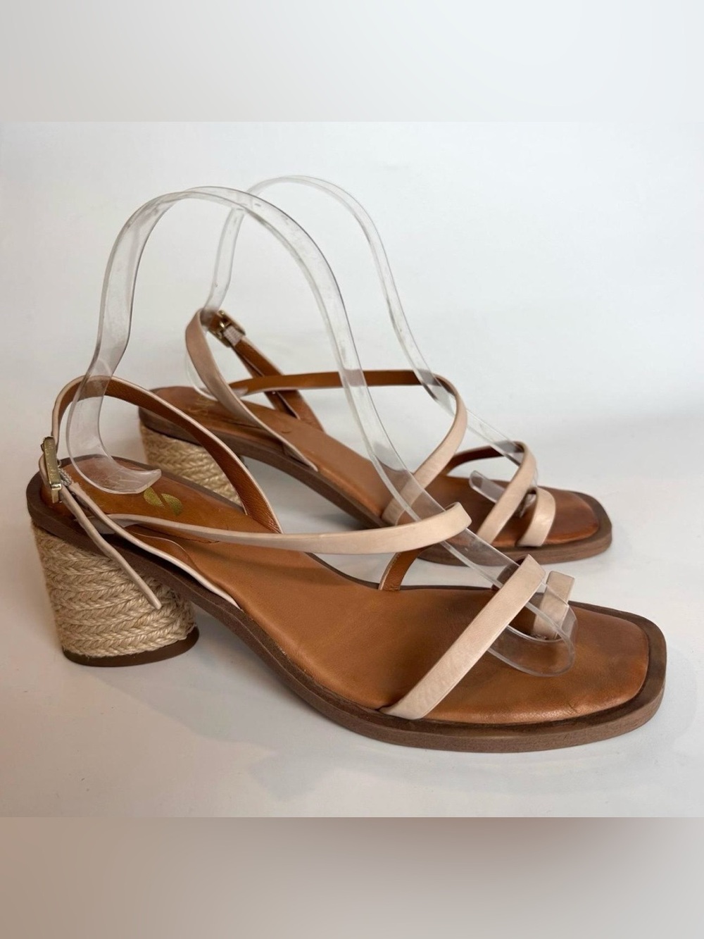 Franco Sarto Leather Women's Strappy Boho Block Heel Sandal - Cream Size 8